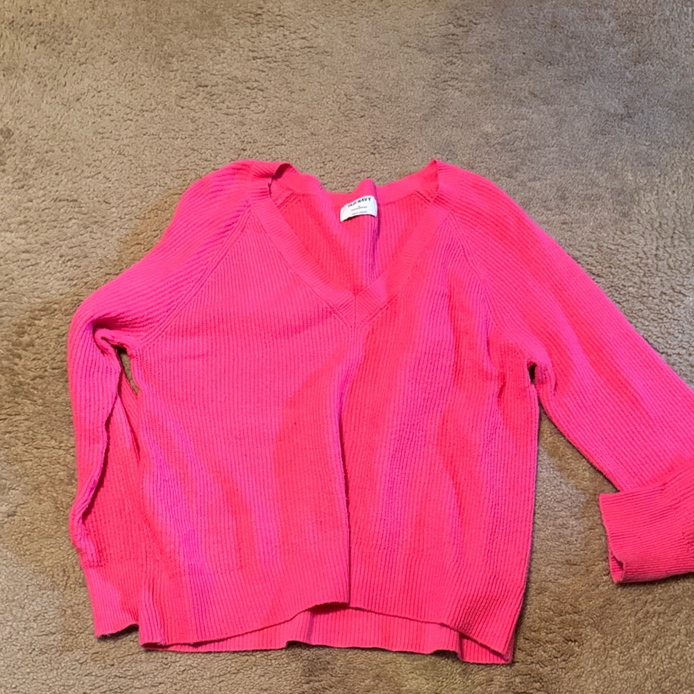 Old Navy V-Neck Ribbed Sweater - Bright Pink